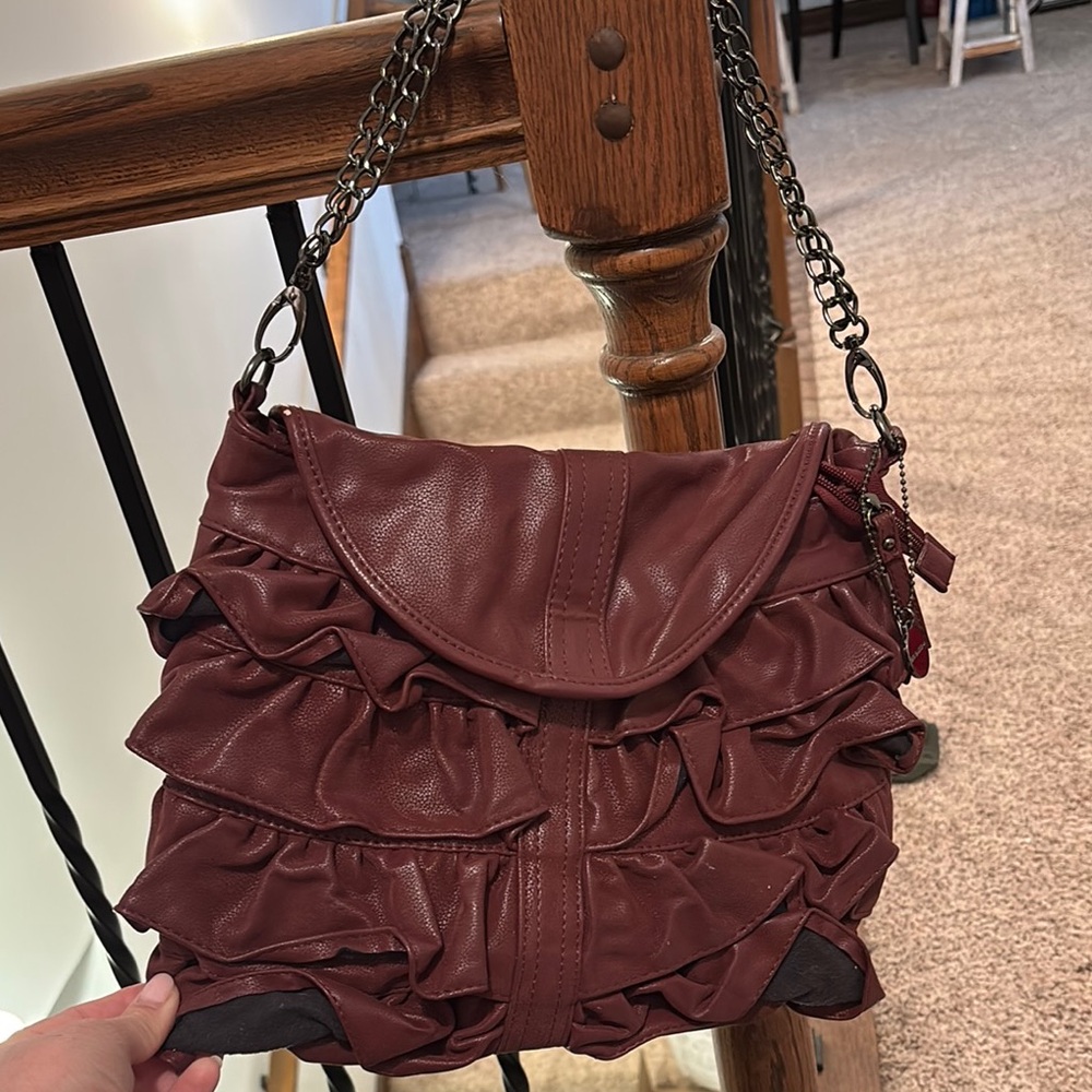 Elegant Burgundy Ruffled Women's Bag